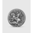 Saint George Slays the Dragon (Antiqued) 2 oz stříbrná mince 2021