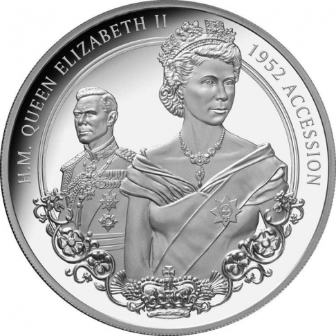 1952 NÁSTUP KRÁLOVNY ALŽBĚTY II. NA TRŮN 1 oz stříbrná mince 2022 