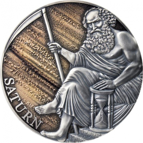 SATURN Planety a bohové 3 oz stříbrná mince 2021 