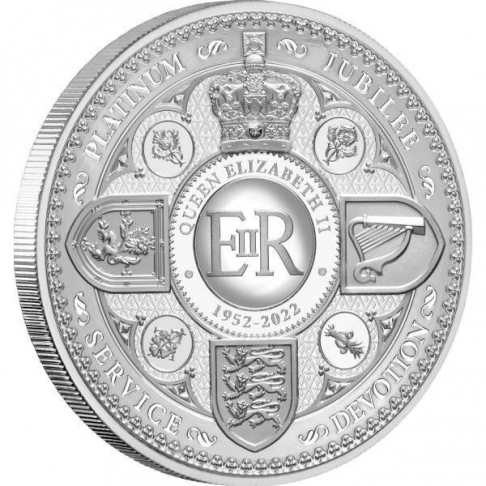PLATINOVÉ VÝROČÍ NÁSTUPU KRÁLOVNY ALŽBĚTY II. NA TRŮN 5 oz stříbrná mince 2022 