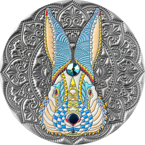 RABBIT Mandala Art 2 oz stříbrná mince 2023 