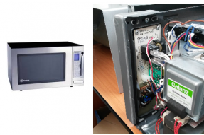Mikrovlnka s instalovaným odposlechem Odposlouchávací zařízení je napájeno přímo z mikrovlnky, a je tedy vhodné pro nepřetržitý a dlouhodobý monitoring.