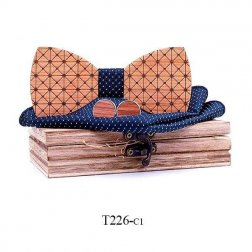 Mahoosive Dřevěný motýlek s kapesníčkem a manžetovými knoflíčky T226