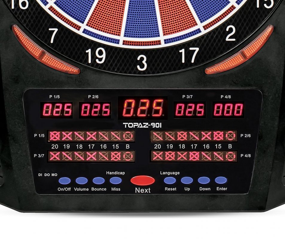 Carromco Cible électronique Topaz 901-BR - 40 Jeux, 761 Variantes, 1 à 8 Joueurs, Avec 6 Fléchettes Souples