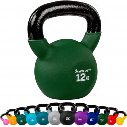 MOVIT® 12kg Kettlebell liatinová činka pokrytá neoprénom tmavozelená