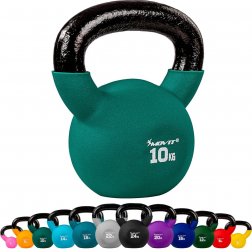 MOVIT® 10kg Kettlebell liatinová činka pokrytá neoprénom zelená