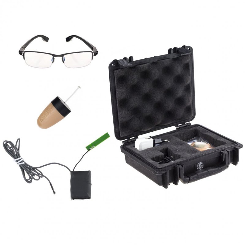Secutek MS19-GL - Set von Mikrokopfhörer und Brille mit Kamera für die Online-Übertragung