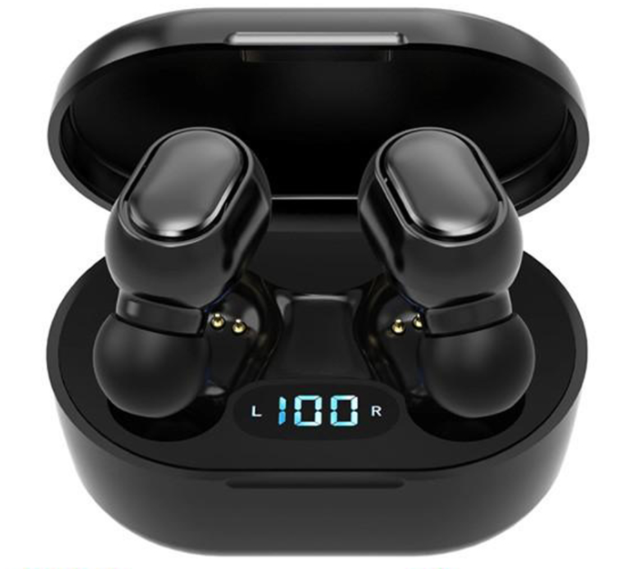 Безжични слушалки E6S с Bluetooth 5.0 и калъф за зареждане - бял