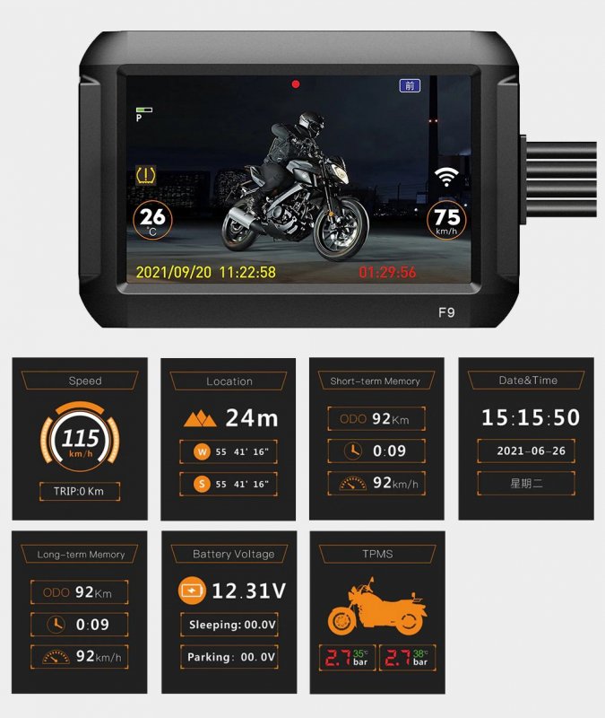 Duální kamerový systém na motocykl Secutek F9-TPMS