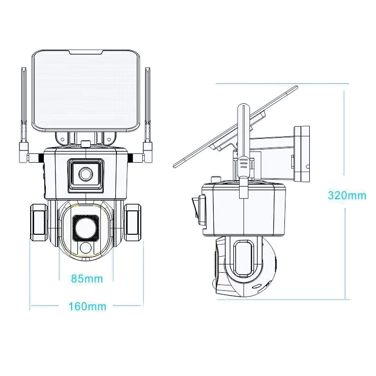Secutek SHT-SPB5-4G akkumulátoros dual PTZ 4G IP kamera napelemes panellel