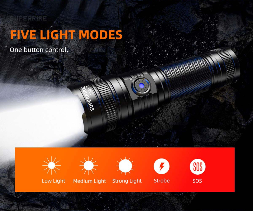Supfire A2 LED torcia ricaricabile Luminus SST-40-W 650lm, USB, Li-ion