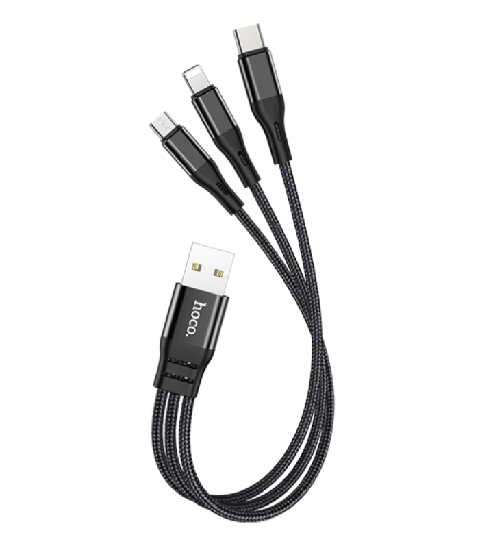 3in1 USB-Kabel mit microUSB-, Typ-C- und Lightning-Anschluss, 0,25 Meter