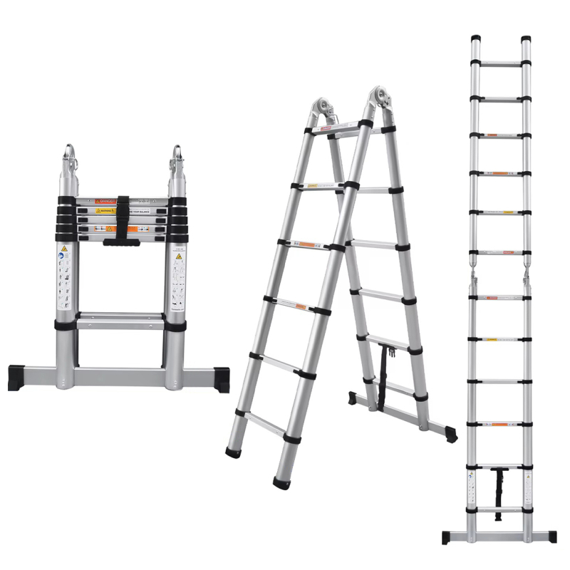 2v1 teleskopické štafle / rebrík s kĺbom - 3,8 m, hliníkový