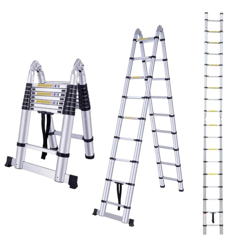 2v1 teleskopický kĺbový rebrík / štafle - 5,6 m, hliníkový