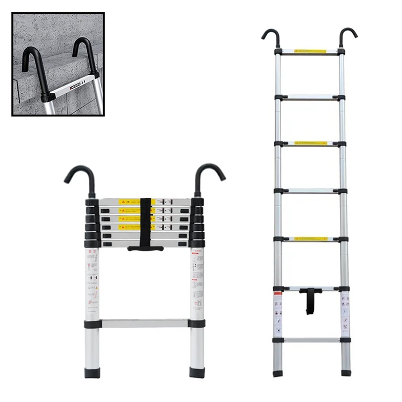 Teleskopický rebrík s hákmi - 2 m, hliníkový