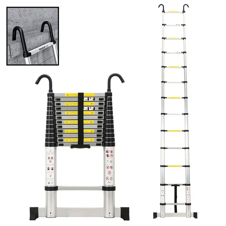 Teleskopický rebrík s hákmi - 3,8 m, hliníkový