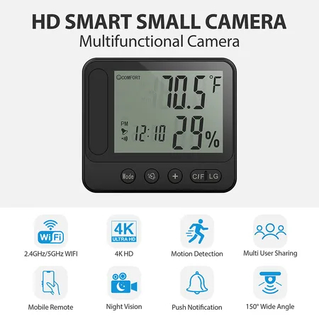 Telecamera P2P WiFi 4K Nascosta Nella Sveglia + Rilevamento Del Movimento Visione Notturna Angolo Di Ripresa Fino A 140 Telecamera P2P WiFi 4K Nascosta Nella Sveglia + Rilevamento Del Movimento Visione Notturna Angolo Di Ripresa Fino A 140