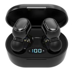 Безжични слушалки E6S с Bluetooth 5.0 и калъф за зареждане - черен