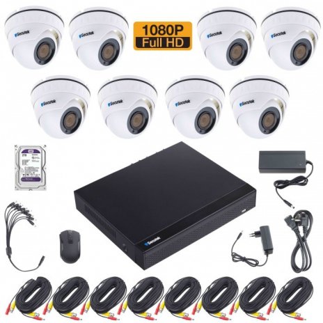 Kamerový set Secutek SLG-XVR2008DB20 včetně 2TB HDD - 8x vnitřní dome kamery, 1080P