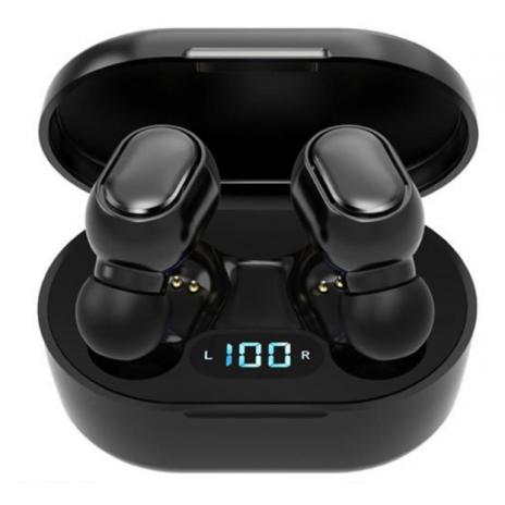Безжични слушалки E6S с Bluetooth 5.0 и калъф за зареждане - черен 