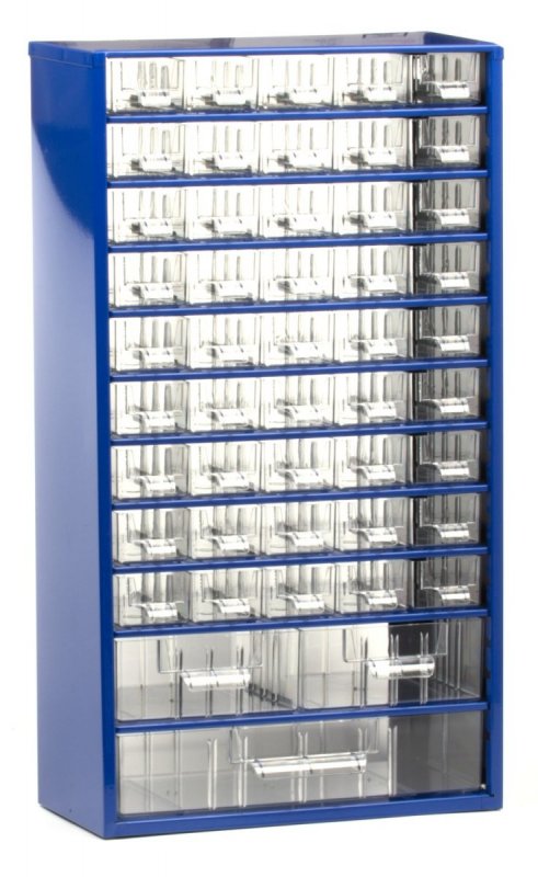 Organizator pentru scule, cu 48 sertare, albastru, 306x551x155 mm