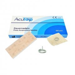 AcuTop akupunkturní jehly, ušní s náplastí, 0,20 x 1,4 mm, 100 kusů