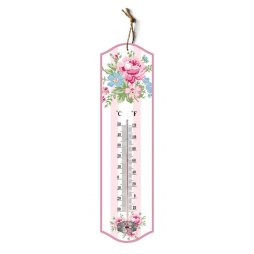 Plechový teplomer s pruhmi a ružami 27 cm