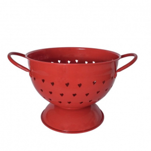 Plechový retro cedník s uchy 21 cm červený