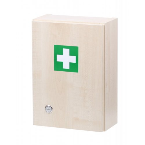 Dřevěná lékárnička na zeď s výbavou 