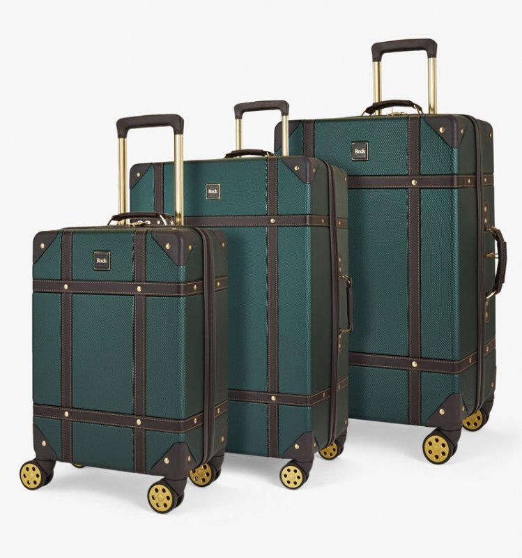 ROCK Vintage sada 3 cestovních kufrů TSA 55/68/78 cm Emerald Green