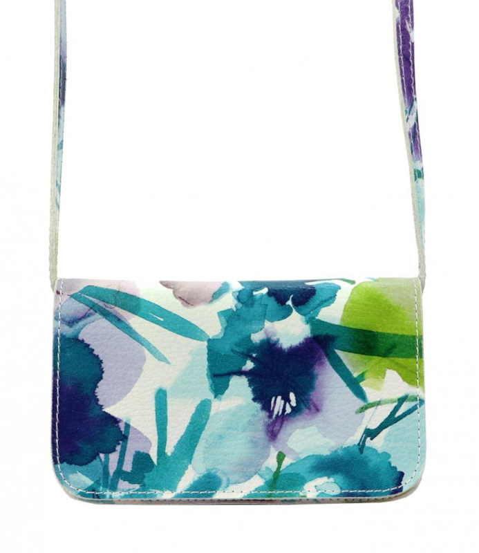 Vera Pelle KK-107 malá crossbody kabelka Blue Green Flowers