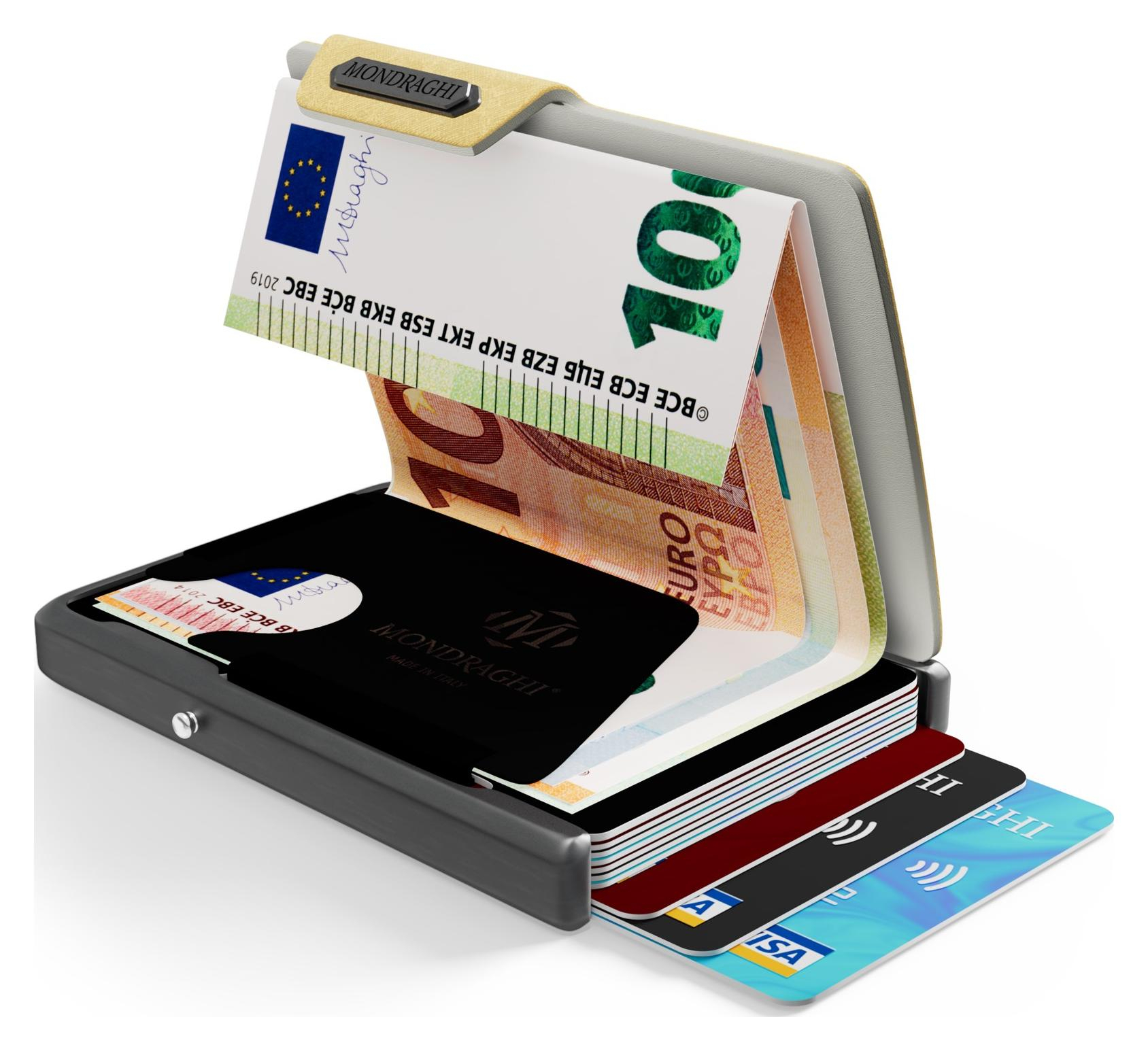 Mondraghi Saffiano mini peněženka RFID kůže hliník Gold