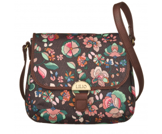 LiLiÓ Biba S Shoulder Bag Chestnut malá oblouková květovaná kabelka 24x7x19 cm