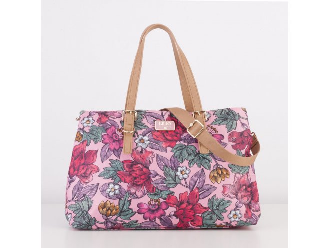LiLiÓ Etch Flowers M Carry All středně velká kabelka 37x27x12 cm Cherry Rose
