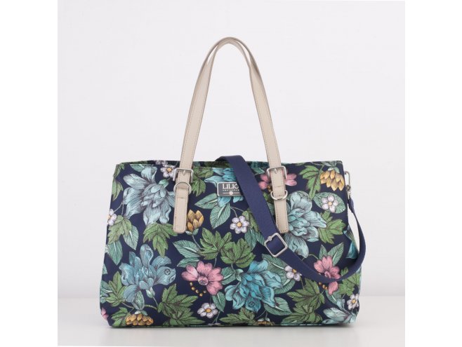 LiLiÓ Etch Flowers M Carry All středně velká kabelka 37x27x12 cm Preppy Navy