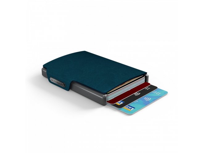 Mondraghi Saffiano mini peněženka RFID kůže / hliník Blue 